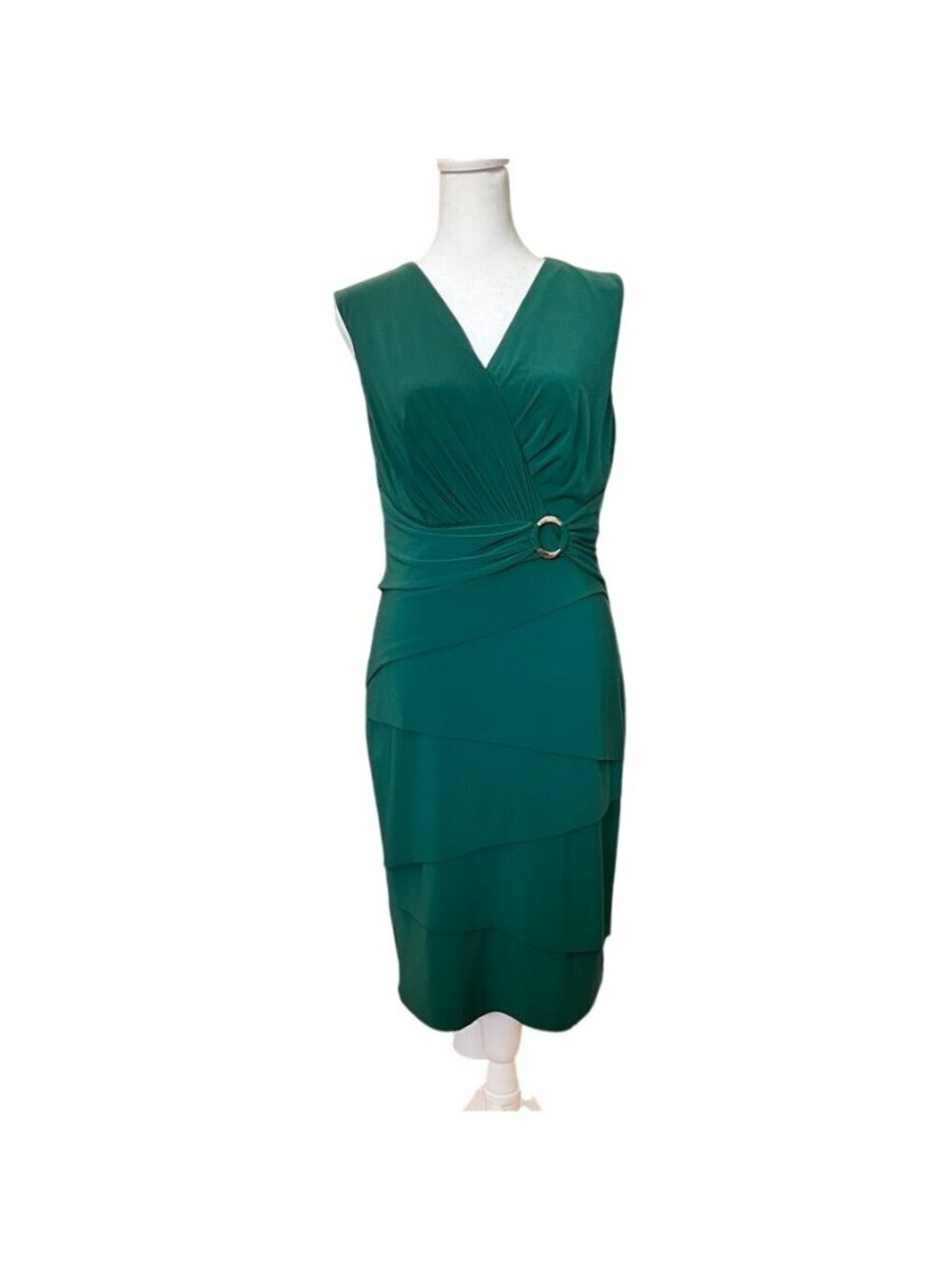 White House Black Market Emerald Dress 8 Slimming Tiered Midi Classic Hourglass - Picture 2 of 10